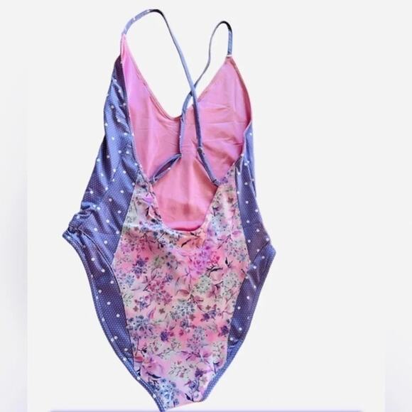 LoveShackFancy Purple Pansy Floral Shailee One Piece Swimsuit XS‎ NWT - Picture 5 of 11